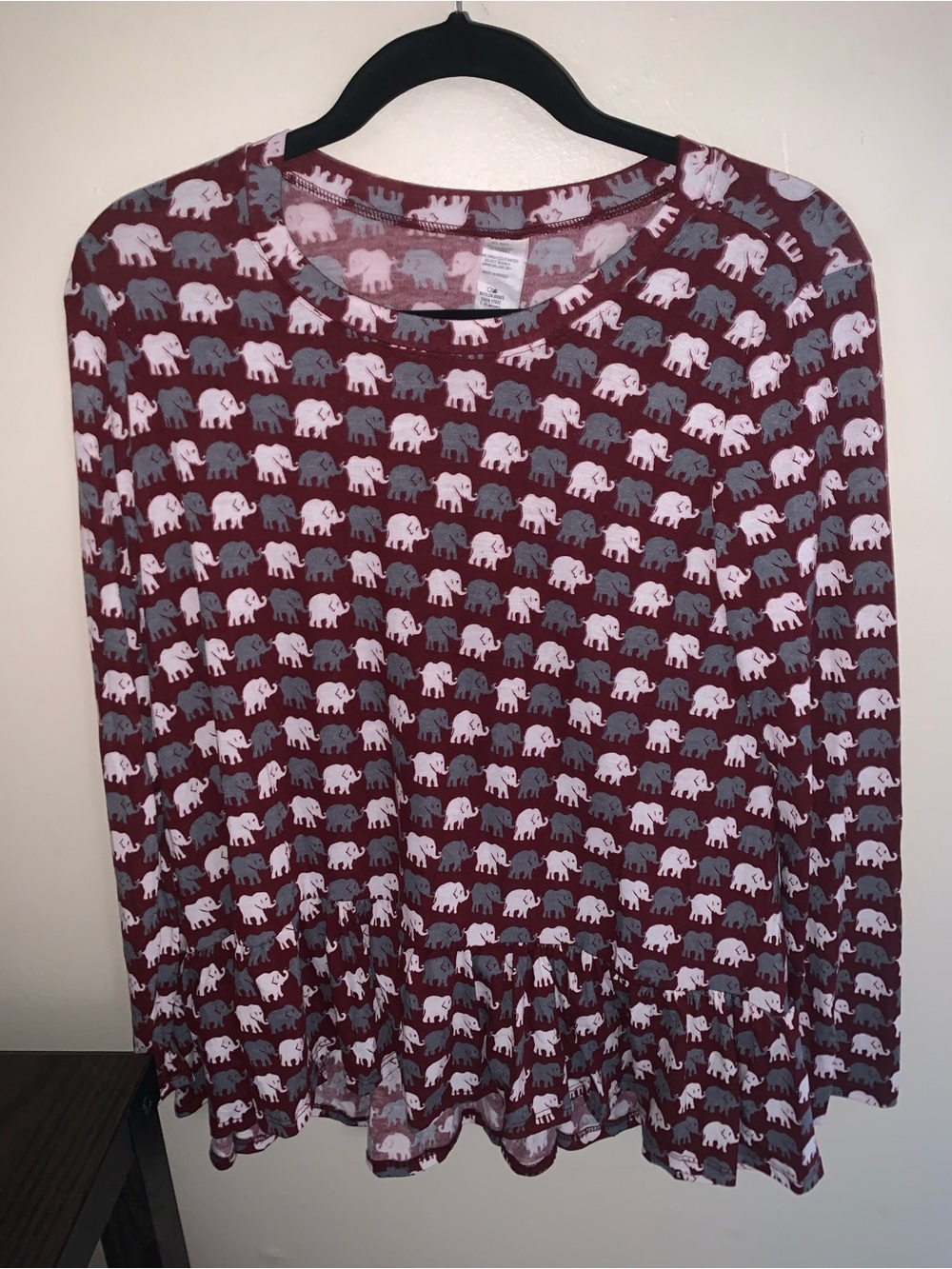 Women's Burgundy Long Sleeve Elephant Print Top 🐘